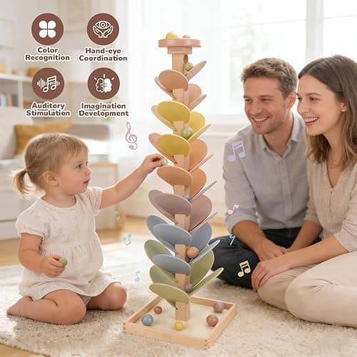 Joyreal Montessori Spielzeug ab 3 4 5 Jahre - Klangbaum Holzspielzeug Murmelbahn Holz Montessori Regenbogen Motorikspielzeug Geburtstag Junge Mädchen thumbnail 6