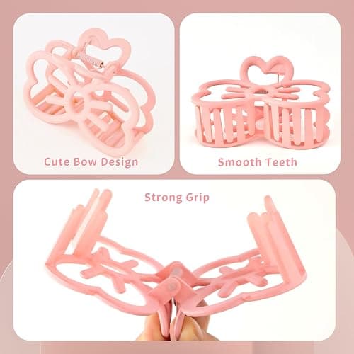 2 Pcs White and Pink Bow Claw Clips Kawaii Animal Barrettes Accessories for Women Girls Medium Cute Fun Cat Jaw Clip for Valentines Birthday Back to School Gifts thumbnail 2