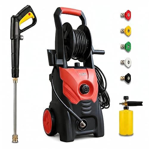 Nozzlpeak 3000 PSI Electric Pressure Washer, 2.3 Max GPM, 1625W, Orange Red | Comes with hose reel & 36ft cord, leak-proof design, 5 nozzles and foam pot to clean cars, fences and courtyards - Image 1