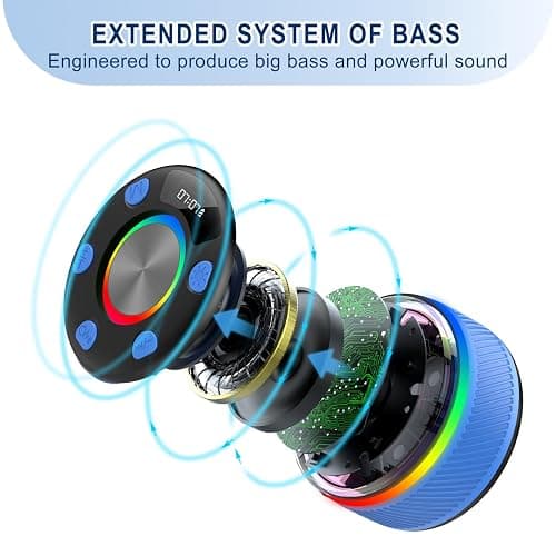 Bluetooth Speaker, Shower Speaker, IP7 Waterproof Portable Speakers Bluetooth 5.4 with HD Sound, RGB Light/LED Display/Hands-Free Call/Suction Cup Perfect for Bathroom Sing-Along Stocking Stuffers thumbnail 2