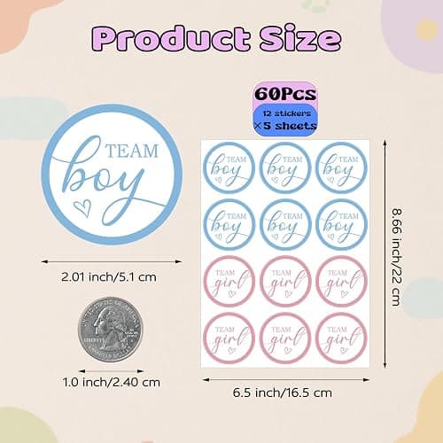 SerpizePaty 60pcs Team Boy or Girl Gender Reveal Stickers | 2 Inch Pink or Blue Baby Shower Stickers, Gender Reveal Decorations for Party Games Supplies thumbnail 3