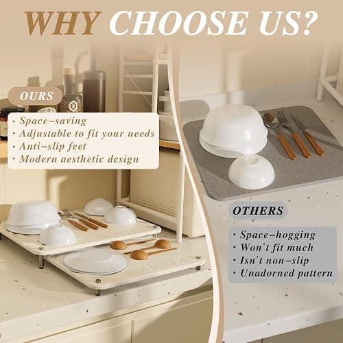 Pearl White 2PCs Large Drying Stone for Kitchen Counter, Stone Dish Drying Mat for Kitchen Counter, Quick Dry Mat with Non-slip Feet thumbnail 7