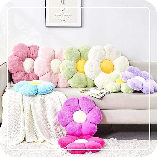 Kcvvcr Pink Flower Pillow, Cute Decorative Flower Shaped Throw Pillow with Faux Rabbit Fur, 14.9" Soft Flower Plush Throw Pillow Floor Pillows Room Décor for Bedroom Living Room - Pink - 14.9 Inch thumbnail 5