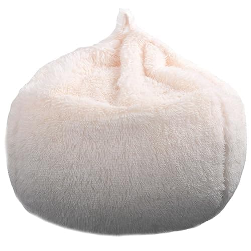 Fluffy Stuffed Animal Storage Bean Bag Chair Cover (No Filler), Faux Fur Comfy Bean Bag Cover for Organizing Plush Toys or Textile, for Adults Teens Kids Girls, Beige thumbnail 7
