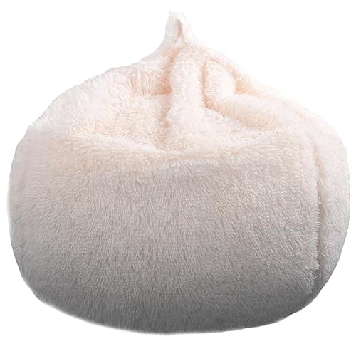 Fluffy Stuffed Animal Storage Bean Bag Chair Cover (No Filler), Faux Fur Comfy Bean Bag Cover for Organizing Plush Toys or Textile, for Adults Teens Kids Girls, Beige - S for Kids - Beige thumbnail 7