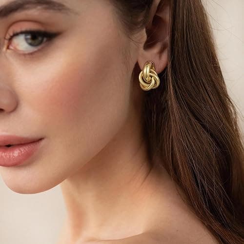 Ritach Chunky Gold Earrings for Women Trendy Big Gold Statement Knot Dangle Earrings Fashion Lightweight Hypoallergenic Jewelry Set thumbnail 2