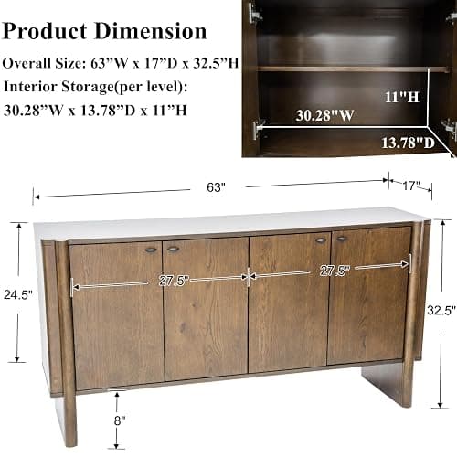CIMOTA Brown Sideboard Buffet Cabinet with Storage, Entryway Accent Cabinet Modern Farmhouse Buffet Coffee Bar Station, Wooden Media Console Table Credenza for Living Room Kitchen Hallway thumbnail 2