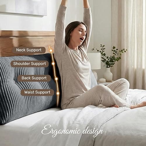 Deodar Headboard Pillow Twin, Wedge Pillows Headboard Triangle Reading Back Pillow with Removable Cover for Dorm Gaming Sleeping TV, Grey thumbnail 3