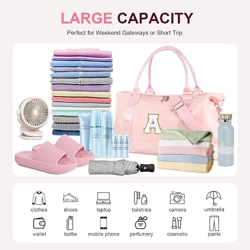 Dance Gym Duffel Bag for Teen Girls, Personalized Initial Travel Weekender Bag,Cute Overnight Carry On Duffle for Women,Sports Travel Cheer Bag,Monogram Christmas Gifts for Tween Preppy(pink-A) thumbnail 7