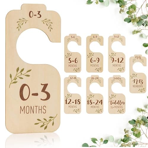 Baby Closet Dividers for Clothes Organizer - Set of 8 Beautiful Wooden Double-Sided Baby Clothes Size Hanger Organizer from Newborn to 24 Months for Boho Nursery Decor - Image 1