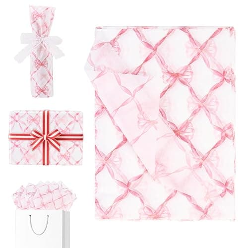 10 Sheets 50× 70 cm Pink Bow Tissue Paper, Gift Wrapping Paper with Bow Print for Baby Showers, Birthdays, Weddings & Crafts - Image 1