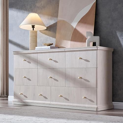ALLTUFO Modern 8 Drawers Dresser for Bedroom, 55" Wide Wood Dressers & Chests of Drawers w/Curved Waterfall Edge, Large Storage Dressers Organizer w/Metal Handle for Bedroom, Cream - Image 1