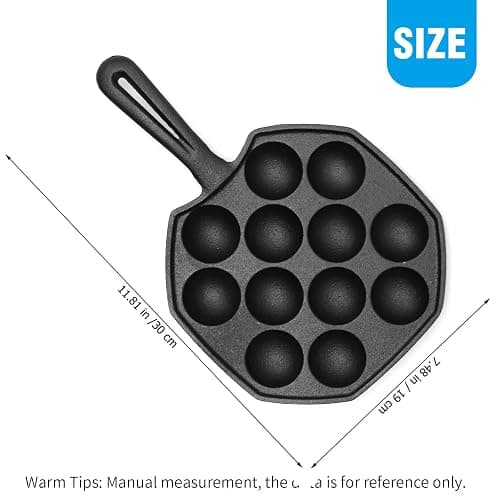 Anxingo Cast Iron Takoyaki Pan - 12 Hole Heavy Duty Square Cooking Plate Octopus Ball Maker 1.5" Half Sphere Takoyaki Maker for Baking Cooking thumbnail 3