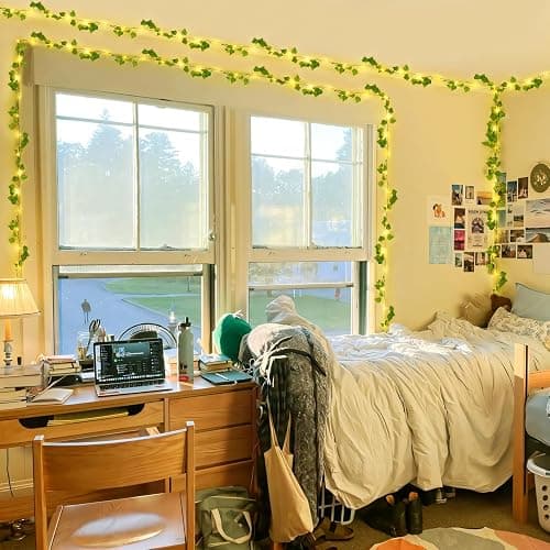 JMEXSUSS 33Ft Vines with Lights Battery Operated, 100 LED Ivy Vines with Fairy Lights Leaf with Remote, Battery Twinkle Light for Bedroom Wall Classroom Dorm Wedding Party Christmas Decor(Warm White) thumbnail 5