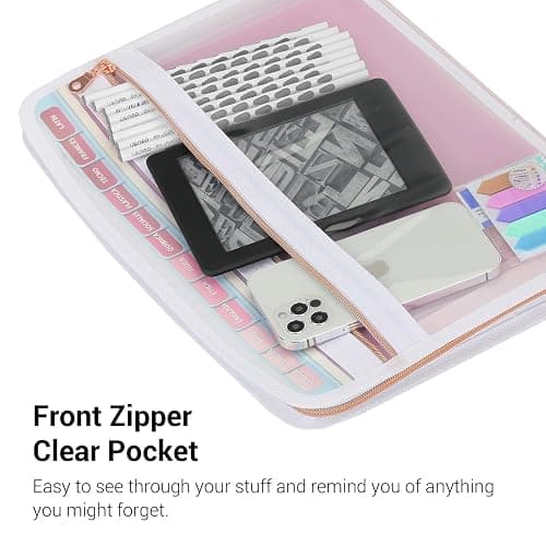 Mukawa 13 Pocket Zippered Expanding File Folder, Accordion File Organizer for Documents Letter Size A4 Papers (Pink) thumbnail 4