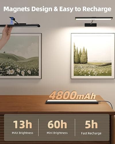 EZVALO Picture Light for Wall, Built-in 4800mAh Rechargeable Wireless Battery Lights for Painting, 16In Dimmable Remote Magnetic LED Art Light, Colors Temperatures, for Gallery, Living Room(Black-3P) thumbnail 6