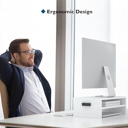 BONTEC Wood Monitor Stand Riser, Desk Monitor Stand with Smartphone Holder, Ergonomic Laptop Stand with Cable Management for Computer, Notebook, PC, 2 Tiers Black (W420 x D235 x H142mm) thumbnail 5