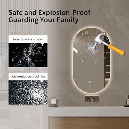 LAIYA 24V Full-Power Oval LED Bathroom Vanity Mirror, 33x20inch Frameless Backlit Mirror with Light, Smart Anti-Fog Waterproof Mirror with Memory Function Dimmable Lighted Mirror - 33"L x 20"W thumbnail 7