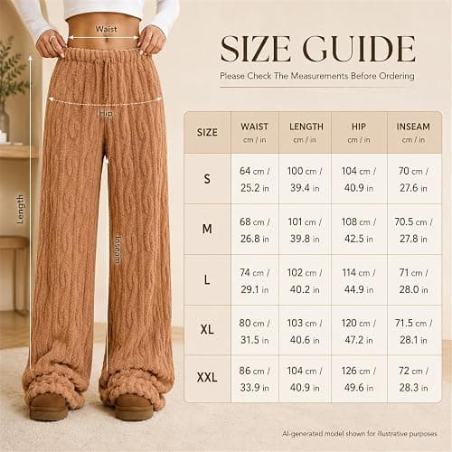 Women's Fuzzy Pajama Pants, Fluffy PJ Pants, Fleece Drawstring Wide Leg Fit | Plush Pajama Pants, Fluffy Fleece Feel, Drawstring Elastic Waist, Relaxed Wide Leg Fit, Cold Weather Lounge And Sleepwear thumbnail 2