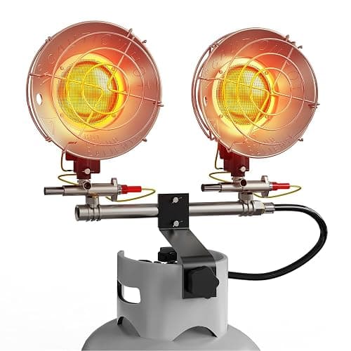 Buyplus Propane Heater 30,000BTU, Portable Outdoor Propane Heater with 3 Adjustable Modes & Safety Shut-off Valve, 30° Rotating Double Tank Top Tent Heaters for Camping, Fishing, Outdoor Use, Red - Image 1