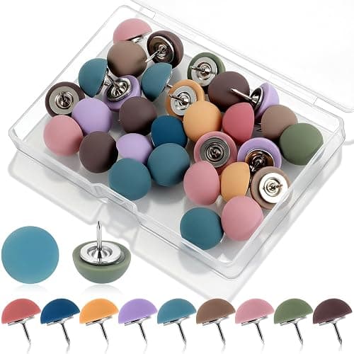 30 Pcs Matte Push Pins, Cute Decorative Push Pins, Colorful Resin Thumb Tacks with Steel Point, Reusable Round Matte Map Pin for Cork Board, Bulletin Board & Home Office (Packed in Box) - Image 1