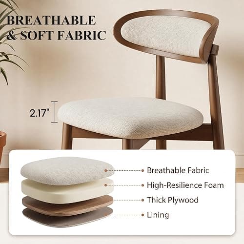 smartue Wooden Barstools Set of 3, Upholstered Counter Height Chairs, 24.8” Counter Height Stools with Ergonomic Backrest & Premium Fabric, Beige thumbnail 4