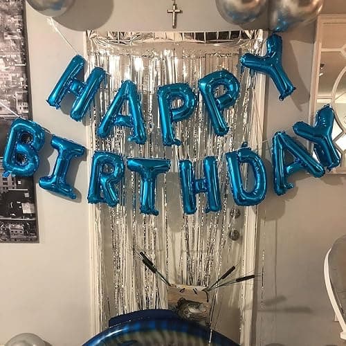 Blue Happy Birthday Balloon Banner, 16 Inch Foil Mylar Happy Birthday Balloons Letters, Reusable Happy Birthday Sign, Blue Birthday Decorations for Women, Men, Boys and Girls thumbnail 4