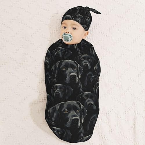 Muishi Black Labrador Lab Dog Newborn Swaddle Blankets Hat Sets Soft Baby Receiving Blanket Swaddle Sack for Baby Shower Infant Boy Girl Gift thumbnail 5