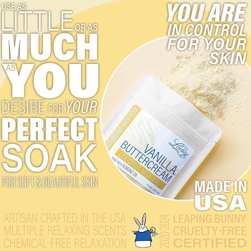 Luxiny Vegan Milk Bath Soak Made with Moisturizing Coconut Milk Powder & Sweet Almond Oil for a Bath Bomb Dust Soothing Fizz & Relaxing Soak, 8 oz. (Vanilla Buttercream) thumbnail 6