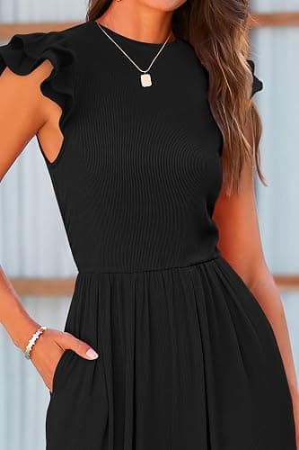 PRETTYGARDEN Summer Jumpsuits for Women Dressy 2025 Fashion Ruffle Cap Sleeve Romper Crew Neck Rib Knit One Piece Outfits thumbnail 6