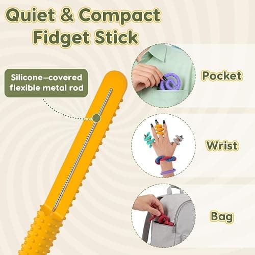 Sensory Fidget Toys for Kids: Textured Silicone Fidget Stick 6 Pack, Sensory Toys for Autism ADHD, Calm Down Travel Airplane Toys, Easter Basket Stuffers thumbnail 5