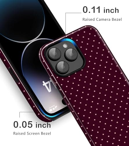 Amzfield for iPhone 14 Pro Cute Polka Dot Phone Case, Burgundy | Polka Dot Phone Case, Summer Aesthetic Design for Women Girls Fall Chic Girly Pretty Dual Layer Hybrid Protection Elegant thumbnail 4