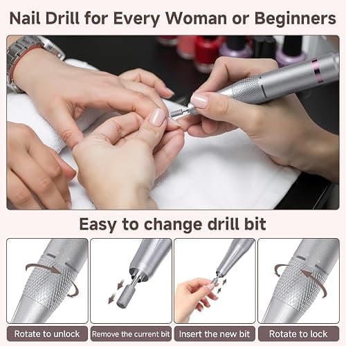 Nail Drill, Portable Electric Nail File 45000RPM, Rechargeable Nail Drill Professional with Bits & Base, for Acrylic Gel Nails, E-File Machine, Manicure Polishing, for Salon Home, White thumbnail 7