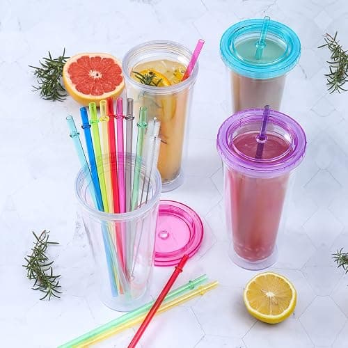 24 PCS, Reusable Straws with 4 Brushes, 10.5" Long Tritan Hard Plastic Straws, 12 Colors Translucent Replacement Drinking for 16OZ-32 OZ Tumblers, Cups, Jars, Stanley, YETI, Starbucks, BPA Free thumbnail 6