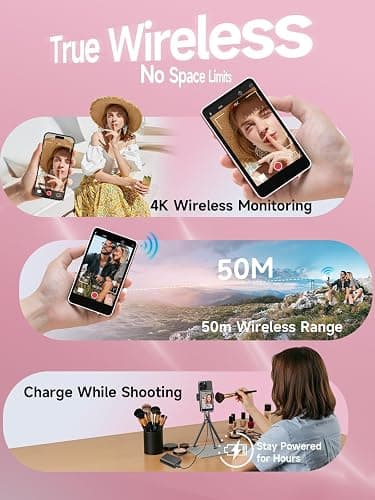 SYNCO XView M4 Écran de Surveillance Magnétique Téléphone Vlog Selfie 4K/1080p - Caméra Arrière sans Fil 50m, Rotation 180°, Batterie 3H, Compatible iPhone/Android pour TikTok/Youtube (Rose) thumbnail 3