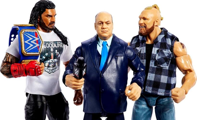 Mattel Action Figure 3-Pack Tribal Chief vs Beast IncarnateRoman Reigns Brock Lesnar & Paul Heyman Elite Collection with Universal Championship & Swappable Hands thumbnail 2