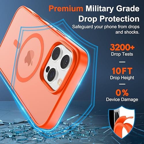 SUPFINE Magnetic for iPhone 16 Pro Case (Compatible with MagSafe) (10 FT Military Grade Drop Protection) Slim Translucent Matte Shockproof with Anti-Fingerprint Phone Case,Orange - Orange - iPhone 16 Pro thumbnail 3