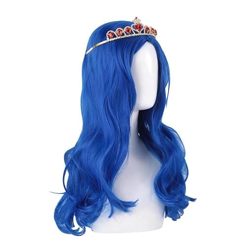 KDLCY Evie Descendants Costumes Wigs Cosplay Wig with Crown for Halloween Costumes and Party (Long Blue) thumbnail 2