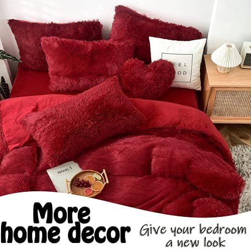 MorroMorn Fluffy Heart Throw Pillows, Shaggy Decorative Pillow for Sofa Couch Bed, Cute Room Decor Decorations for Women Girls Kids (Dark Red) thumbnail 6