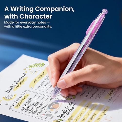 WRITECH Gel Pens Medium Point: Luminous pen set 0.7mm, Black Ink, Includes 2 Pens and 2 Refills, Silent Clicker, Smooth Writing for School Office & Everyday Use thumbnail 6