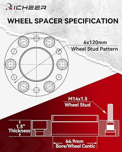 Richeer 4 PCS 1.5 inch HubCentric Wheel Spacers 6x120 with 14x1.5 Studs & 66.9mm Bore fit for 2015-2023 Colorado Canyon thumbnail 3