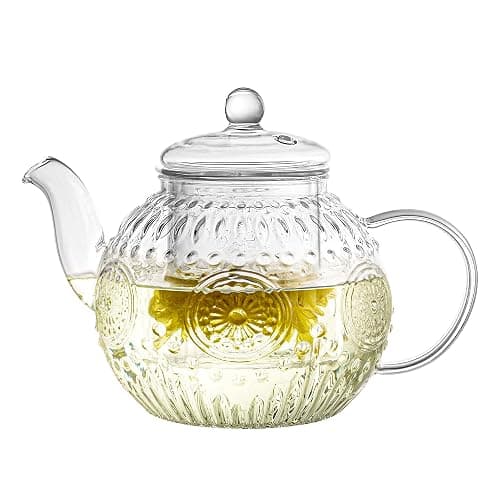 Bandesun Vintage Glass Teapot, Tea Kettle with Removable Infuser 32OZ/1000ml, Borosilicate Glass Pot -Stovetop Safe, Blooming & Loose Leaf Tea Maker Set - Image 1
