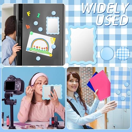 Weysat Blue 9 Pcs Locker Accessories Wallpaper Mirror Magnets, Gingham | Back to School Decor for Middle High School, Magnetic Wallpaper for Classroom, Rectangle Mirror, Bow Magnets Set thumbnail 6