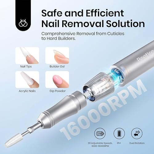 Beetles Electric Cordless Nail Drill, 35 Adjustable Speeds Portable Nail File for Acrylic Gel Nails Professional Efile Nails Drill Kit with Bits Dust Brush Manicure Pedicure Tools for Home Salon Use thumbnail 2