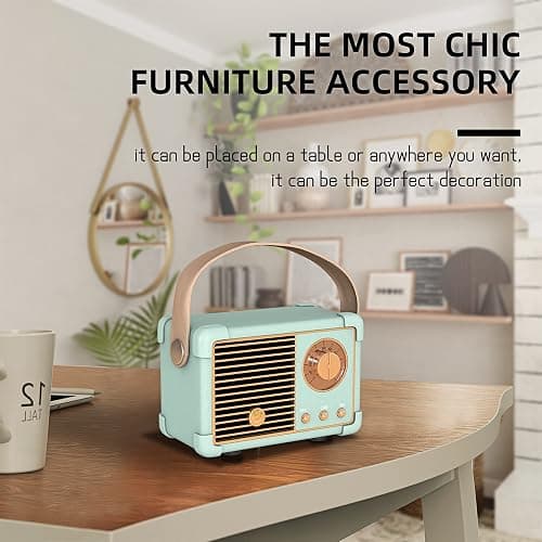 Fsjun Retro Wireless Bluetooth Speaker, Portable Outdoor Speakers,Vintage Decor, Mini Speakers with Powerful Sound, Hands-Free Calls, USB/TF Card/AUX Support (Blue) thumbnail 8