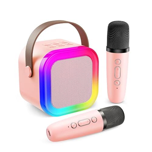 Fede Karaoke Machine for Kids Adults, Mini Karaoke Machine with 2 Wireless Microphones, Portable Bluetooth Speaker with Voice Changing Effects & LED Lights, Best Gifts Toys for Girls and Boys - Image 1