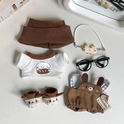 6 Set 17cm Doll Clothes, Clothes for Dolls Outfit, Accessories for 17cm Dolls Clothes T-Shirt + Overalls + Hat + Small Camera + Glasses + Shoes, No Doll Included thumbnail 6