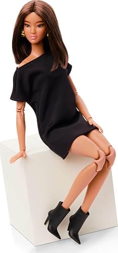 Barbie Basics Model 01 Collector Doll with Brunette Hair, Black Mini Dress & Shoes, Universal-fit Fashions, Posable Body & Swappable Doll Head thumbnail 4