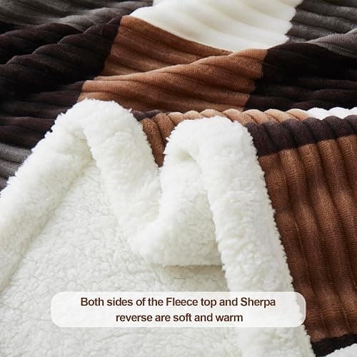 PU MEI Sherpa Blanket Twin Plaid Thick Bed Blanket, 60”*80” Super Soft Flannel Fuzzy Fleece Reversible Velvet Plush Warm Blanket for Couch(Brown-Check, 60"*80") thumbnail 5