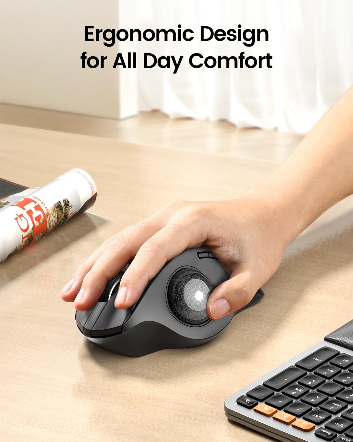 ProtoArc Wireless Trackball Mouse, EM01 NL Ergonomic Bluetooth Rollerball Thumb Rechargeable Computer Laptop Mouse, Adjustable Angle & 3 Device Connection for PC, Mac, Windows-Gray Ball thumbnail 3